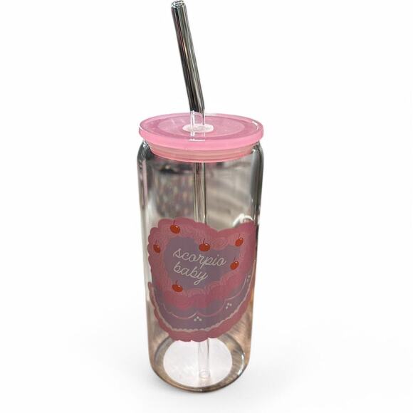 Scorpio Baby Pink Glass Tumbler Cup with Lid & Straw – Astrology Gift - Picture 1 of 1